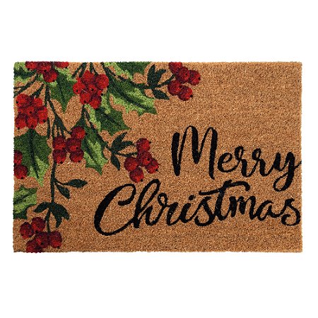 CAPACHO DE FIBRA MERRY CHRISTMAS FLORES BEG/VRD