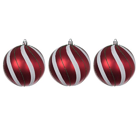 CJ 3 BOLAS DECORADA NATAL C/3 UND PVC (VERMELHO) 10cm