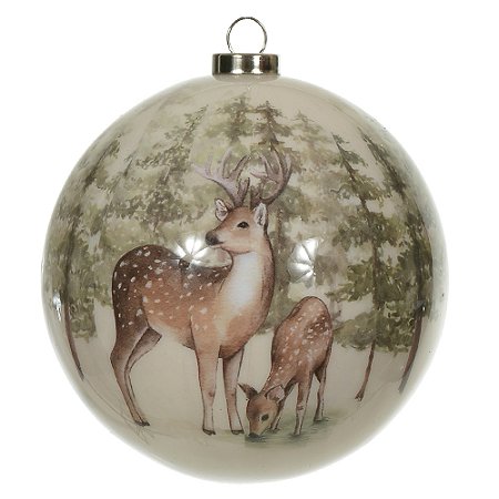 BOLA DECORADA RUSTICA BEGE COM RENAS 8CM FLORARTE 1UN
