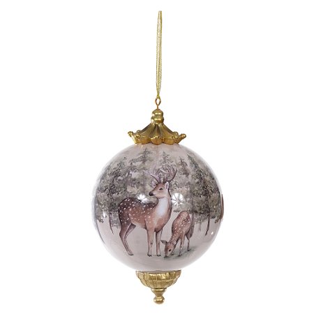 BOLA PENDENTE DECORADA RUSTICA COM RENAS BEGE 30CM FLORARTE