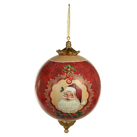 BOLA DECORADA NATAL VERMELHO E DOURADO 36X25CM FLORARTE