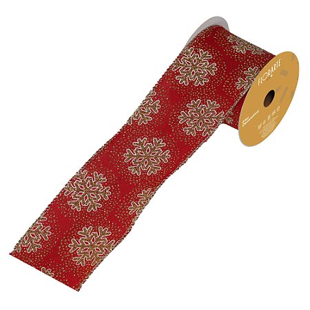 FITA ARAMADA LINHO GLITTER COSTURA VERMELHO E DOURADO 9,14M