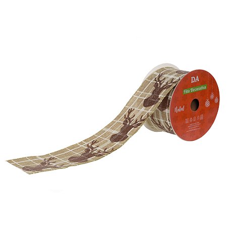 FITA ARAMADA EM TECIDO C/GLITTER BEGE E MARROM 6,3cmX9,14M