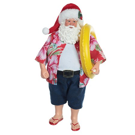 PAPAI NOEL COLECIONAVEL EM RESINA PRAIA C/BOIA 27,5CM