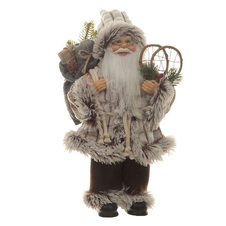 PAPAI NOEL NATAL EM PE CINZA COM SACO DE PRESENTE 30CM
