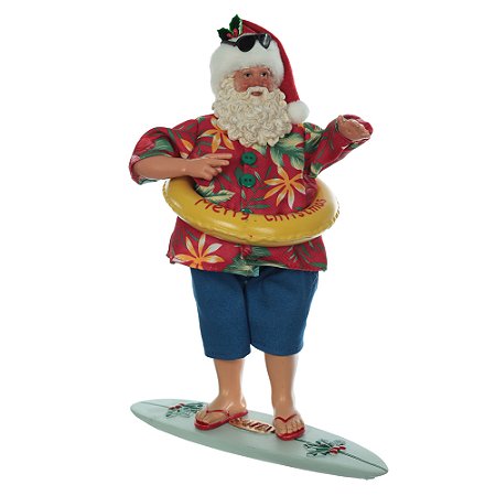 PAPAI NOEL COLECIONAVEL DE RESINA PRAIA COLORIDO 28CM