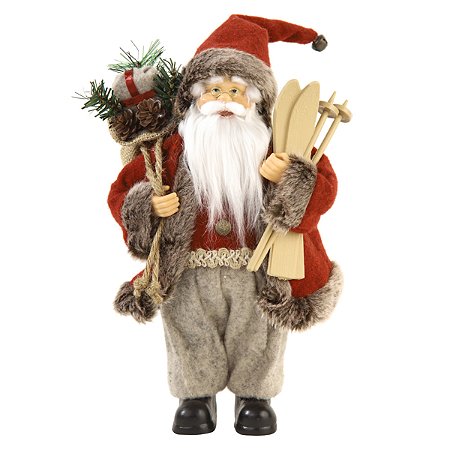 PAPAI NOEL NATAL EM PE COM SKI E SACO DE PRESENTE 30CM
