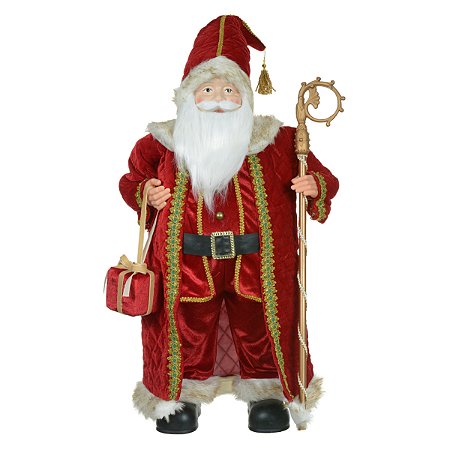 PAPAI NOEL NATAL EM PE COM CAJADO VERMELHO E DOURADO 30CM