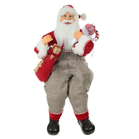 PAPAI NOEL NATAL SENTADO VERMELHO E BEGE 45CM FLORARTE
