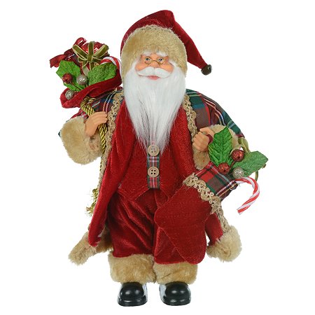 PAPAI NOEL NATAL EM PE COM BOLSA E SACO PRESENTES 30CM