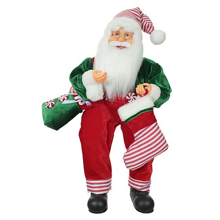 PAPAI NOEL NATAL SENTADO VERDE E VERMELHO 45CM FLORARTE