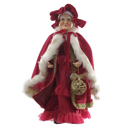 MAMAE NOEL NATAL EM PE COM CASACO VERMELHO 45CM FLORARTE