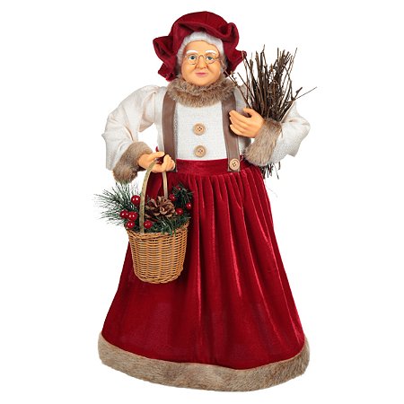 MAMAE NOEL NATAL EM PE VERMELHO COM CESTA 60CM FLORARTE