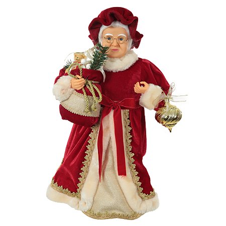 MAMAE NOEL EM PE NATAL VERMELHO COM PENDENTE 45CM FLORARTE