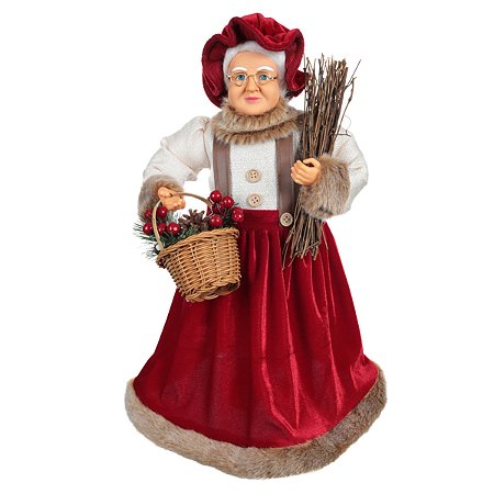 MAMAE NOEL NATAL EM PE VERMELHO COM GRAVETOS 45CM FLORARTE