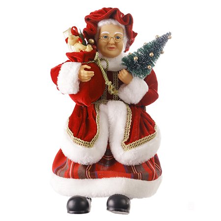 MAMAE NOEL SENTADA COM MOVIMENTO E SOM VERMELHO 40CM