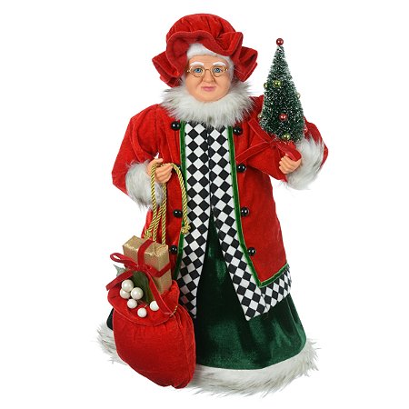 MAMAE NOEL COM ARVORE NATAL EM PE VERMELHO 45CM FLORARTE