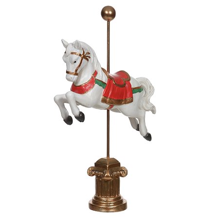 ESCULTURA DECOR CAVALO CARROSSEL NATAL RESINA 30CM FLORARTE