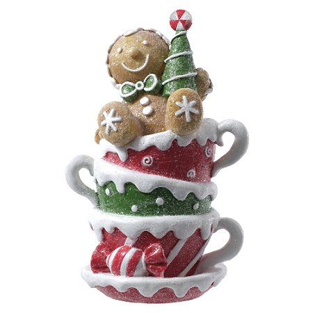ESCULTURA XICARA RESINA GINGERBREAD C ARVORE 18CM FLORARTE