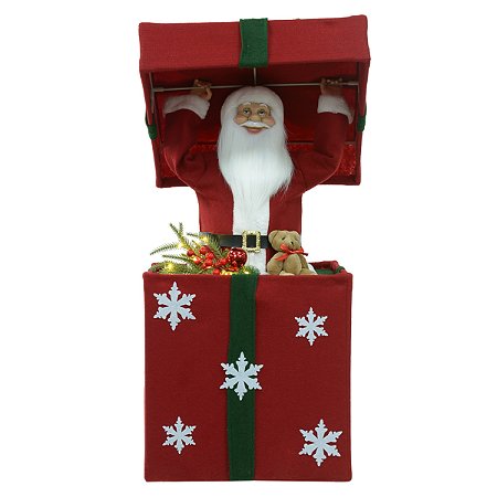 PRESENTE NATAL PAPAI NOEL C/LED VERMELHO E VERDE 65X32X32CM