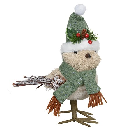 PASSARO NATAL SISAL COM CACHECOL VERDE E BEGE 28X11CM