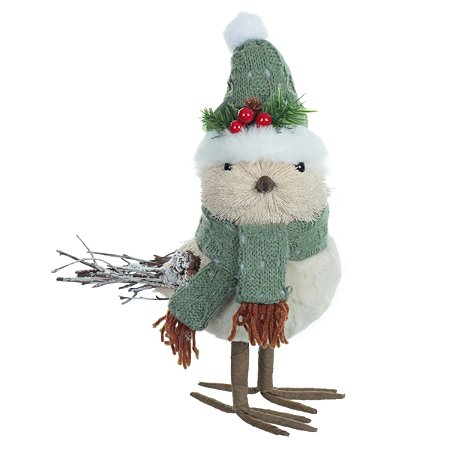 PASSARO SISAL NATAL VERDE E BEGE COM GORRO 11CM FLORARTE