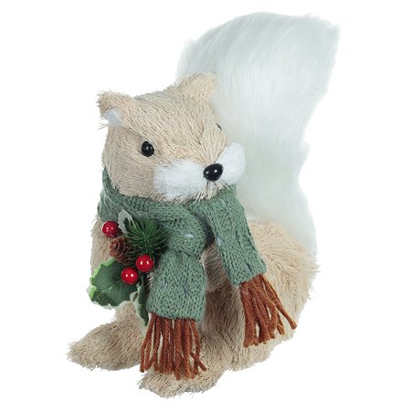 ESQUILO NATAL EM PE SISAL VERDE E BEGE COM CACHECOL 22CM