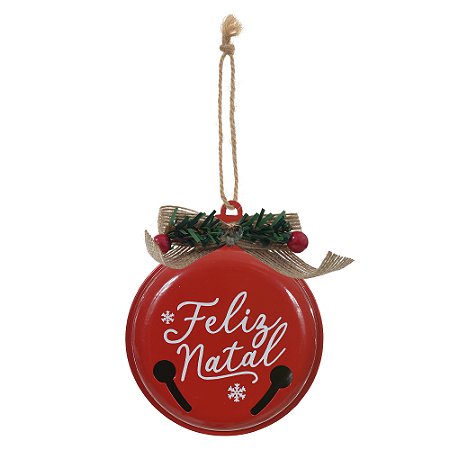 ENFEITE NATALINO GUIZO FELIZ NATAL PENDURAR VERMELHO 10CM