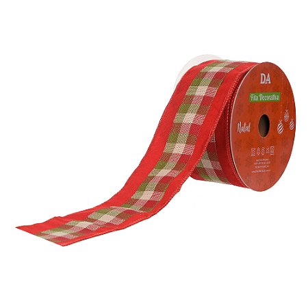 FITA ARAMADA LINHO C/COSTURA VERMELHO XADREZ 9,14M FLORARTE