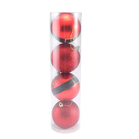 CONJ 4PCS BOLA NATALINA ROUPA DE NOEL VERM - 8CM