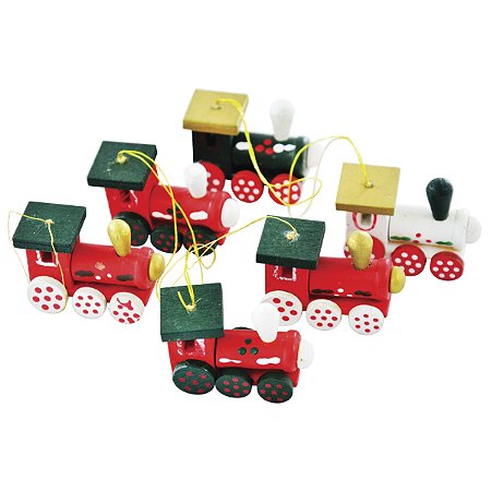 ENFEITE NATALINO TREM EM MADEIRA  6PCS 4X2.8CM