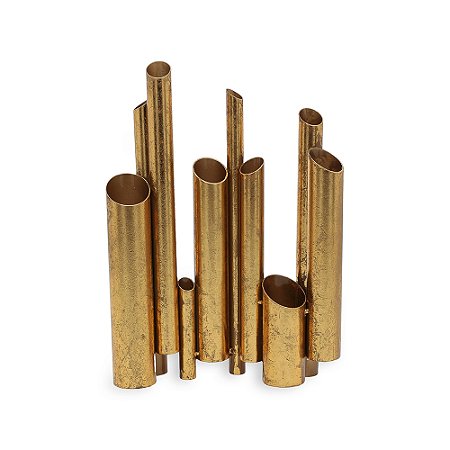 VASO EM METAL GEOMETRICO DOURADO MART 37CM