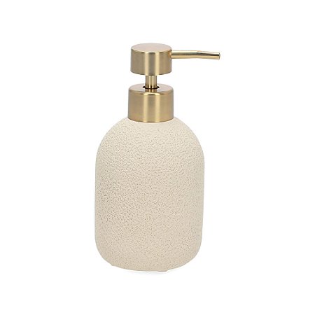 PORTA-SABONETE LIQUIDO CIMENTO OFF WHITE PUMP DOURADO MART