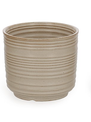 CACHEPOT EM CERAMICA COM LISTRAS CINZA MART 13CM