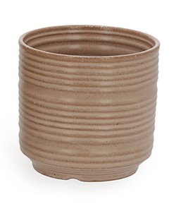 CACHEPOT EM CERAMICA COM LISTRAS MARROM MART 11CM