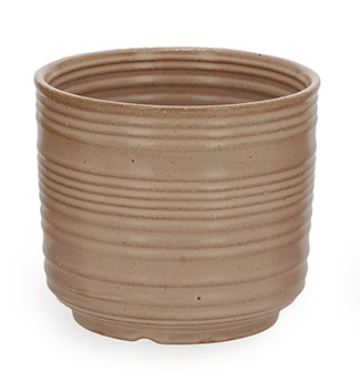 CACHEPOT EM CERAMICA COM LISTRAS MARROM MART 13CM