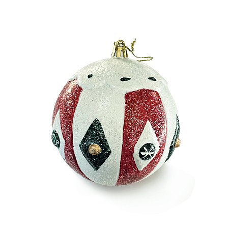 BOLA NATALINA TIRAS ESCARLATE E BRANCO 10.5X10.5  1PC