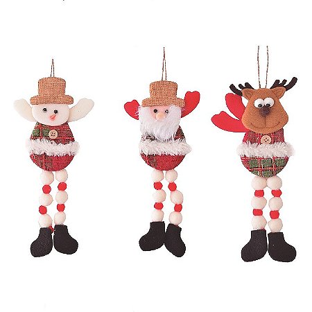 KIT 3PÇS ENFEITE NATALINO PAPAI NOEL PERNAS 23X10CM