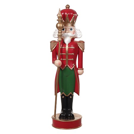 BONECO QUEBRA NOZES NATAL EM RESINA VERMELHO E VERDE 1,22M