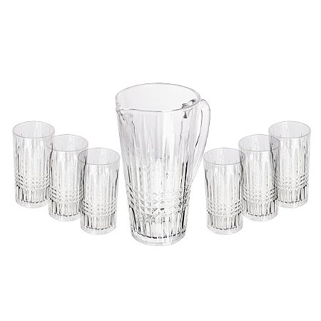 CJ JARRA COM 6 COPOS DE VIDRO QUEEN 1,2L/320ML WOLFF