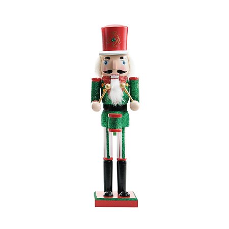 ENFEITE SOLDADO QUEBRA NOZES COM TAMBOR DECOR VRM/VRD 38cm