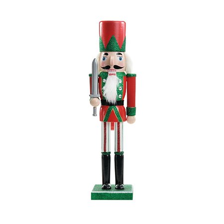 ENFEITE SOLDADO QUEBRA NOZES COM ESPADA DECOR VRM/VRD 38cm