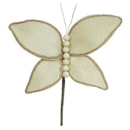 FLOR DECORATIVA BORBOLETA BEGE 23cm