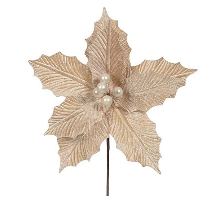 FLOR NATALINA BICO PAPAGAIO AVELUDADO (CHAMPANHE) 26cm