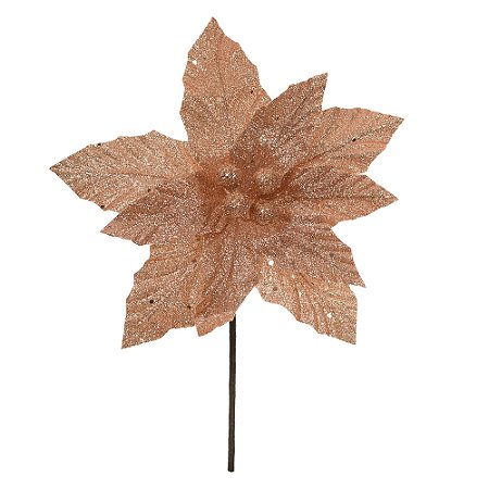FLOR BICO DE PAPAGIO CHAMPANHE NATALINO 23CM FLORARTE