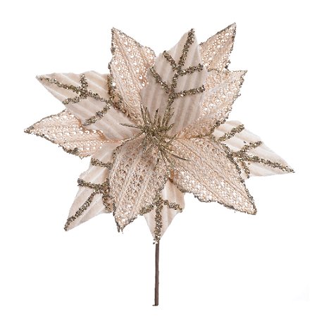 FLOR BICO DE PAPAGAIO COM GLITTER CHAMPANHE 26CM FLORARTE