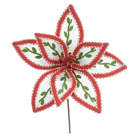 FLOR BICO DE PAPAGAIO BRANCO E VERMELHO 28CM FLORARTE