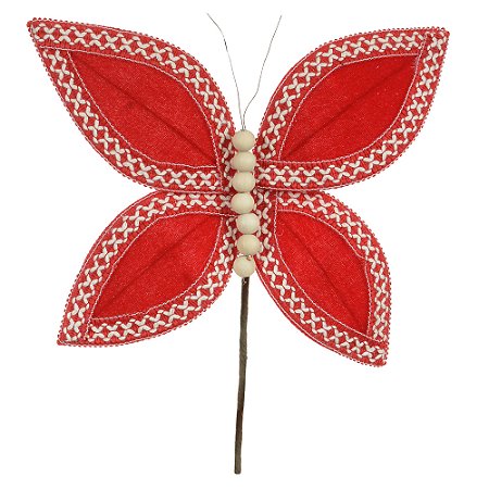 BORBOLETA AVELUDADO VERMELHO 25CM FLORARTE