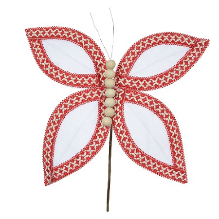 BORBOLETA AVELUDADO BRANCO 25CM FLORARTE
