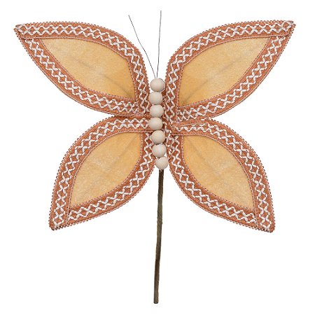 BORBOLETA AVELUDADO BEGE 25cm FLORARTE